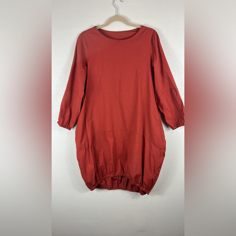 Dance In Paris S Dress Womans Orange Gathered Bottom And Gathered Sleeves 3/4.
